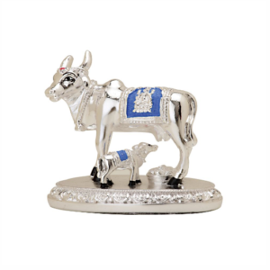 Cow With Calf - Oval Base Silver Finish